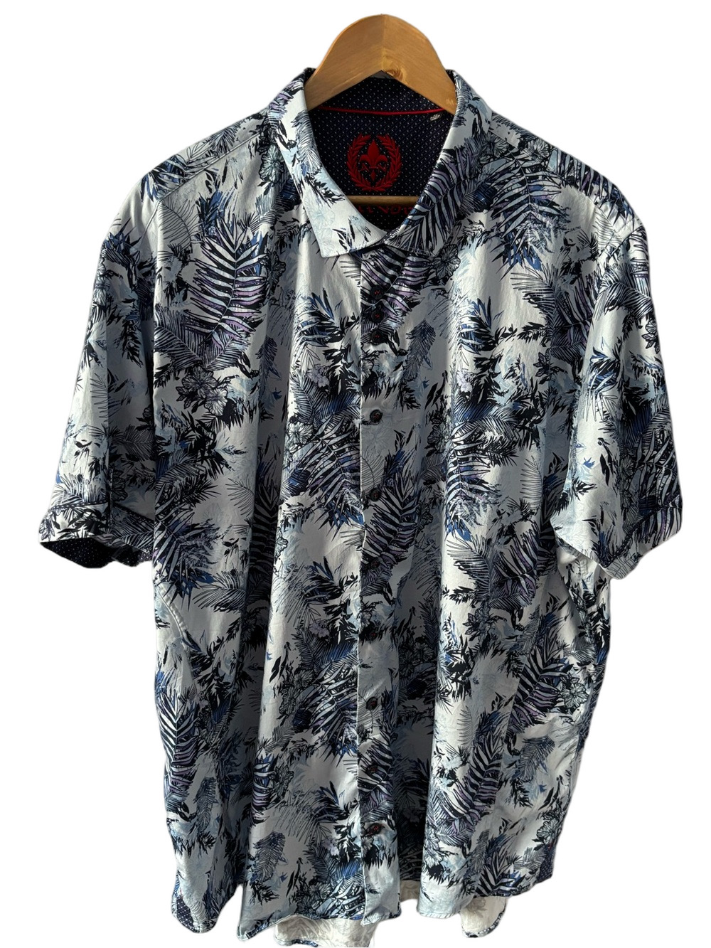 Au Noir Short-Sleeve Botanical Print Button Down Shirt 2X Tropical Vacation